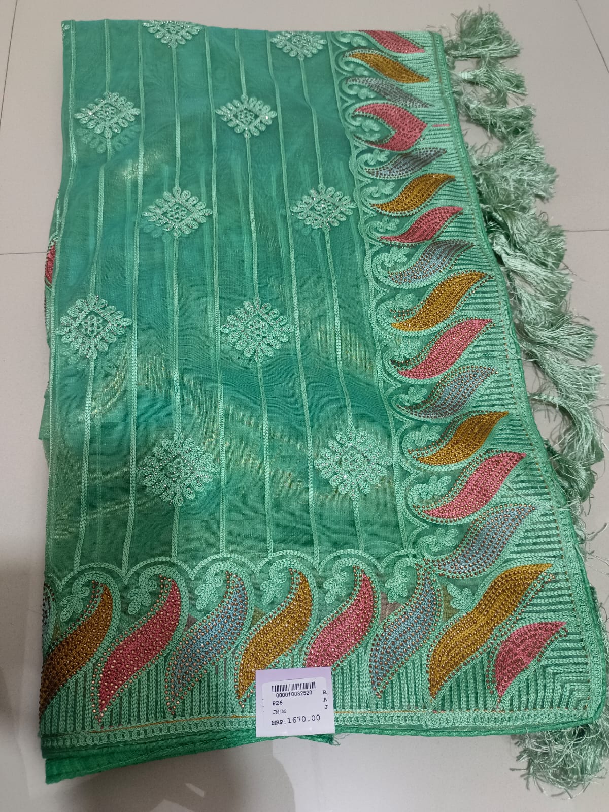 SKU ;RF44 RAJ FASHION ORGANZA EMBROIDERY WITH SIROSKI SAREE PREMIUM