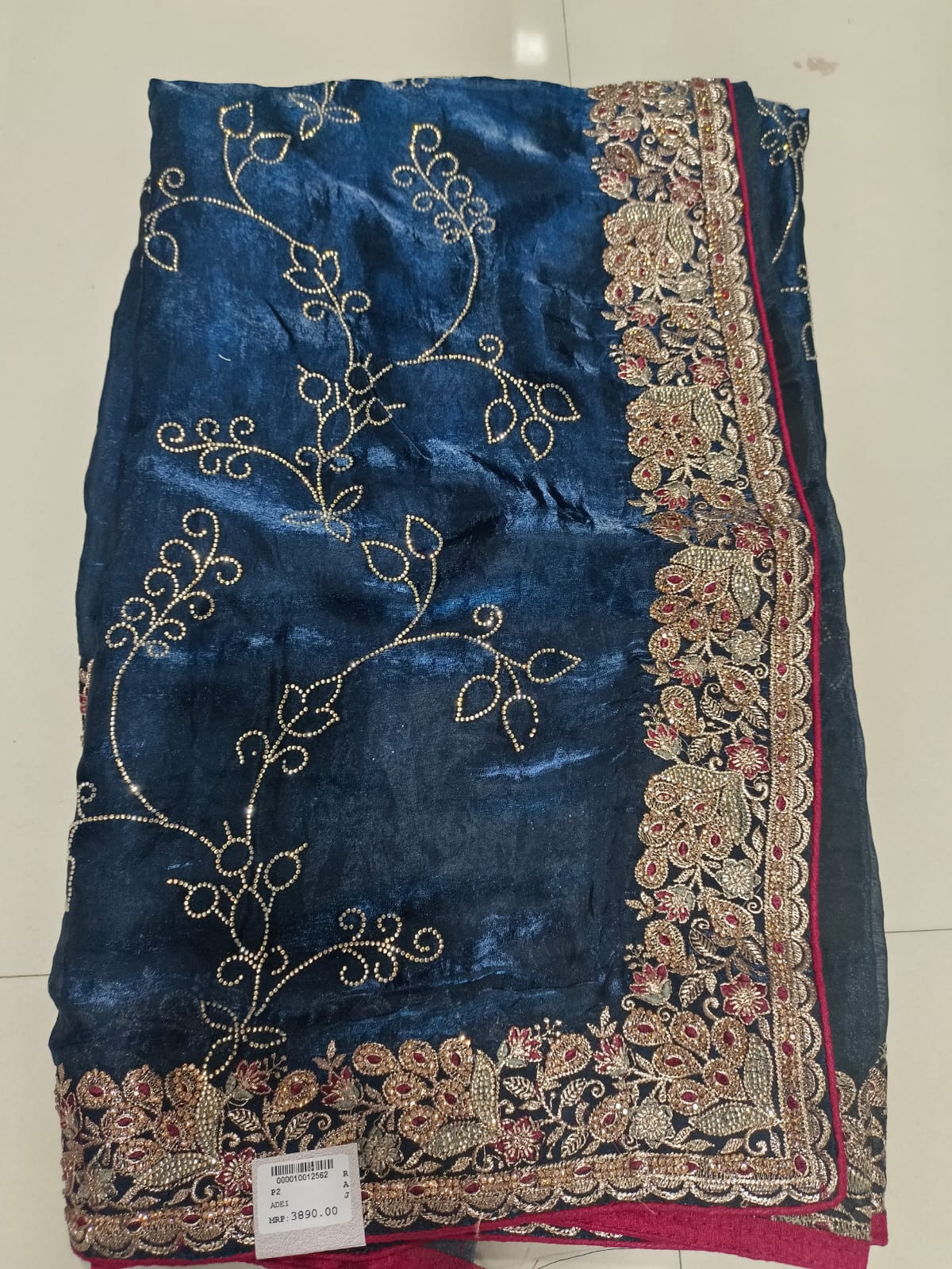 SKU ;RF56 RAJ FASHION ZARDOSI BORDER WITH SIROSKI  CHIFFON SAREE