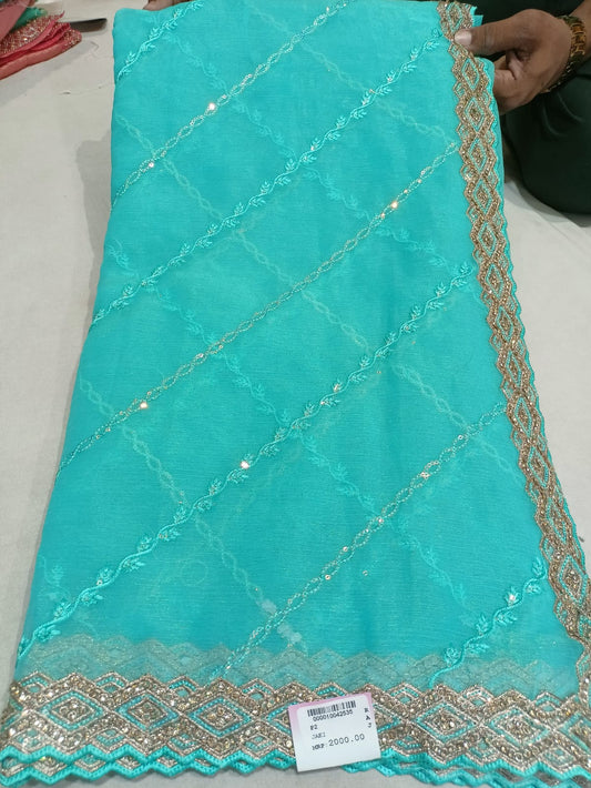 SKU ; RF 131 RAJ FASHION  CHIFFON CHAIN FABRIC HANDWORK BORDER PREMIUM SAREE
