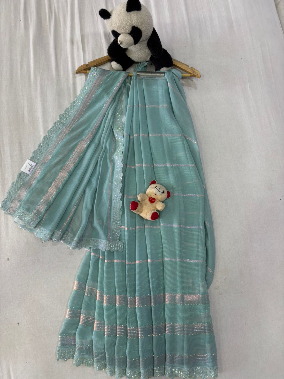 SKU; RF256 RAJ FASHION GEORGETTE TISSU FABRIC WHITH DAIMOND WORK