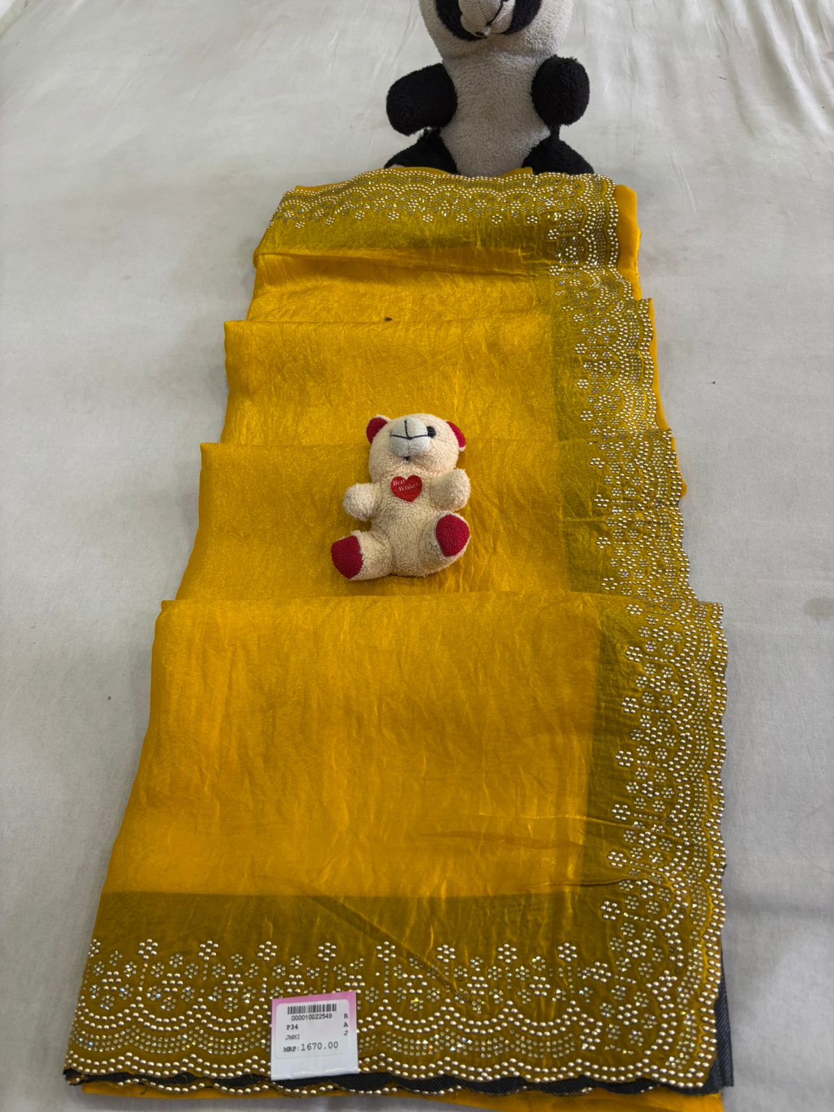 SKU;RF277 RAJ FASHION FANDY CHIFFON SAREE PALEN HEAVY BORADER HALDI SAREE