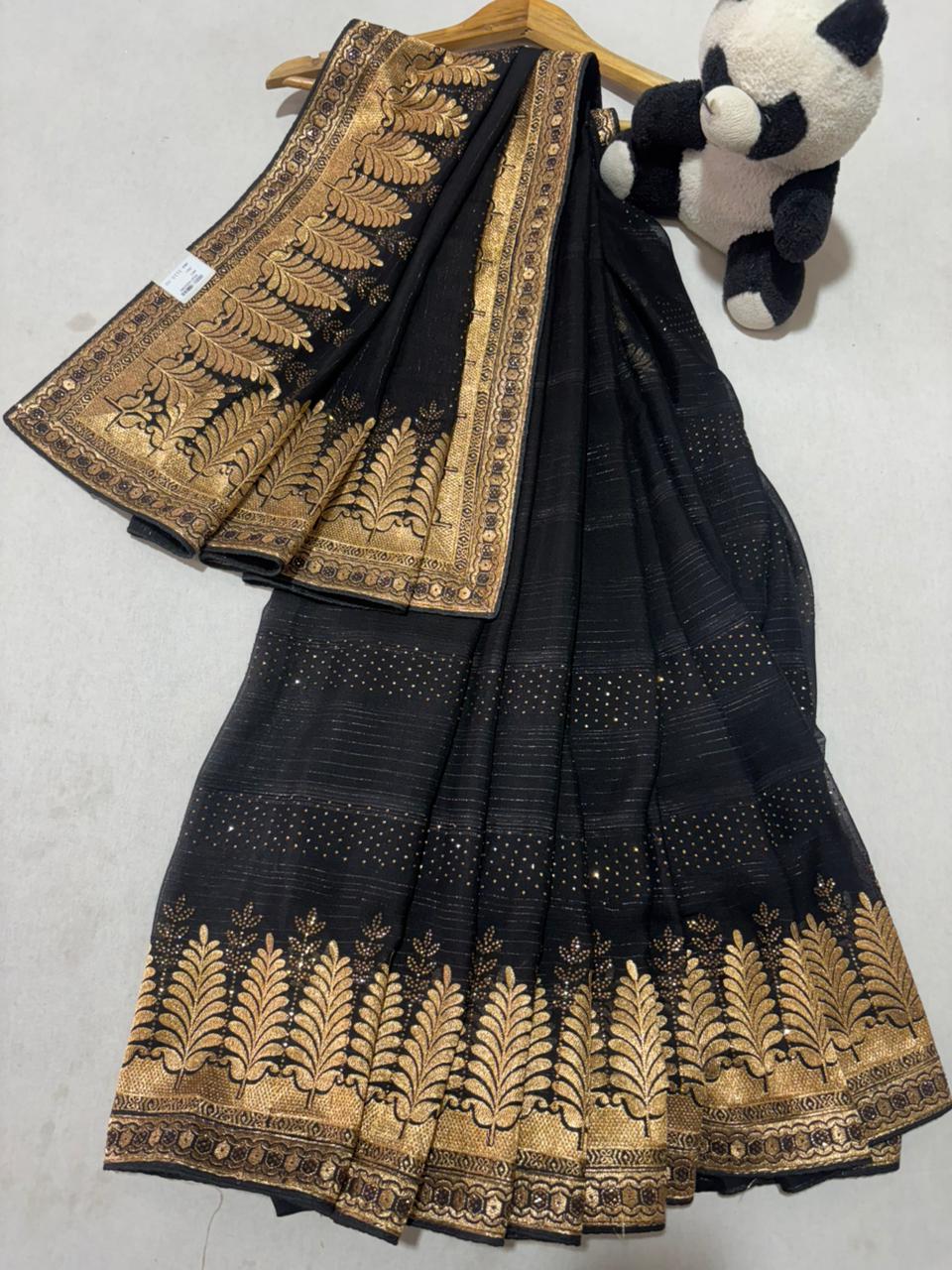 SKU; RF287 RAJ FASHION SPECAIL BLACK PARTY WEAR PREMIUM SAREE