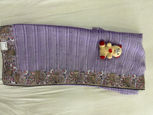 SKU; RF307 RAJ FASHION EMBROIDERY BORDER SAREE PURPAL COLORE