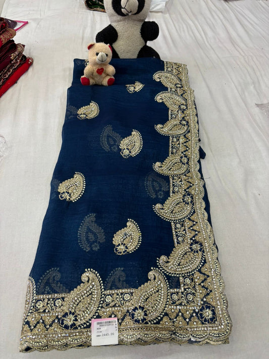 SKU; RF337 RAJ FASHION  ZARDOSI WORK BLUE COLORE PREMIUM SAREE