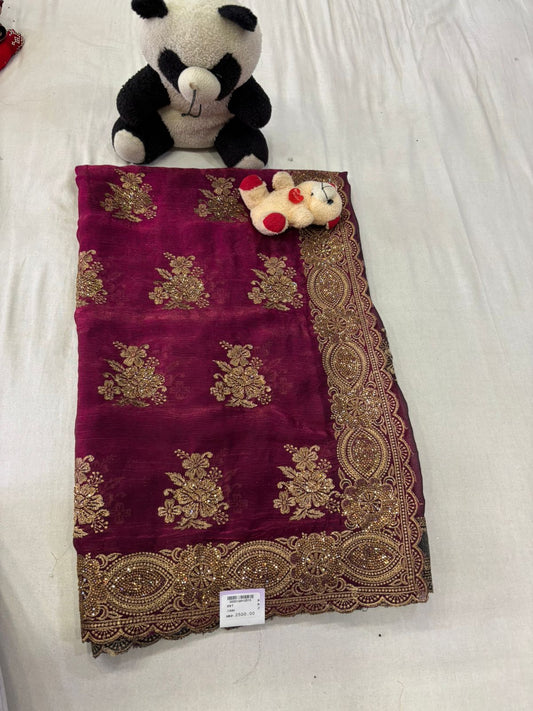 SKU; RF345 RAJ FASHION GEORGETTE SAREE EMBROIDERY GOLDAN PREMIUM SAREE