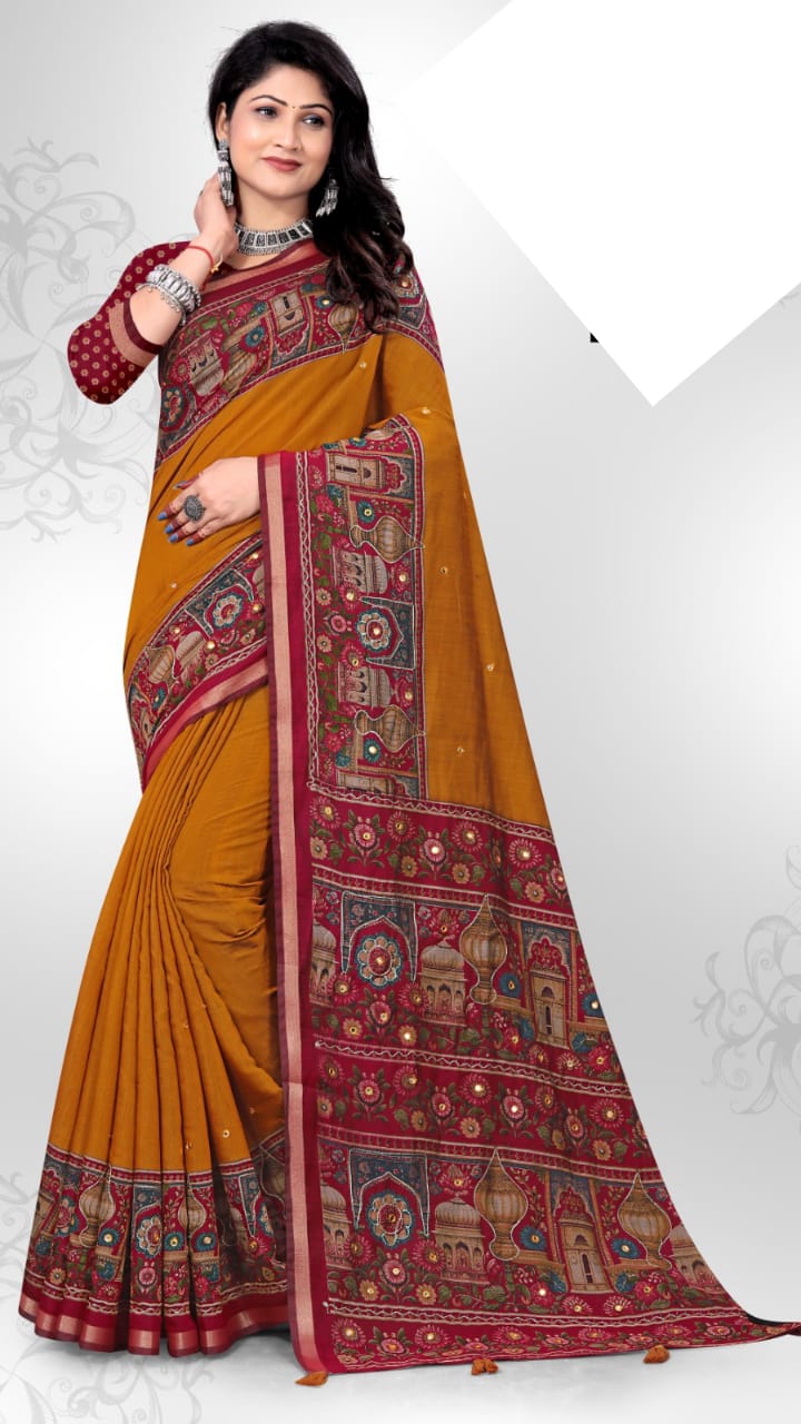 SKU ; RF356 RAJ FASHION COTTAN SAREE FEBRIC MAL SOFT SAREE GATHA 27029