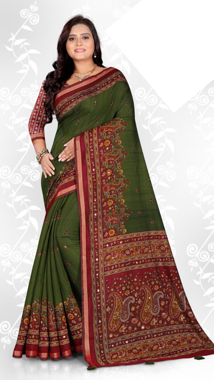 SKU ;RF364 RAJ FASHION COTTAN SAREE WITH MIRRAR WORK MISHIKA 27008