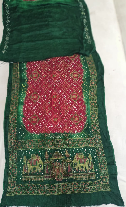 SKU; RF55 RAJ FASHION PURE GAJI SILK SAREE BANDHANI WITH HANDWORK