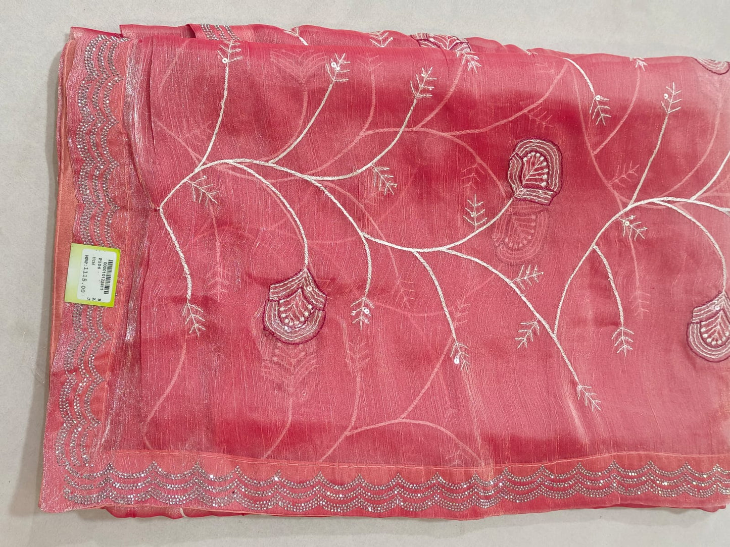 SKU ;RF 112 RAJ FASHION STONE BORDER CHIKANKARI JIMMY CHHO SAREE