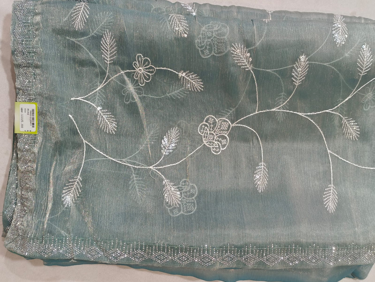 SKU ;RF 112 RAJ FASHION STONE BORDER CHIKANKARI JIMMY CHHO SAREE