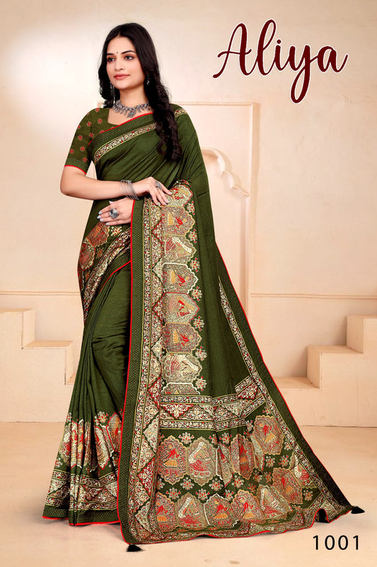 SKU ;RF2400 RAJ FASHION NEW FABRIC PALNE SILK PASMINA PREMIUM SAREE