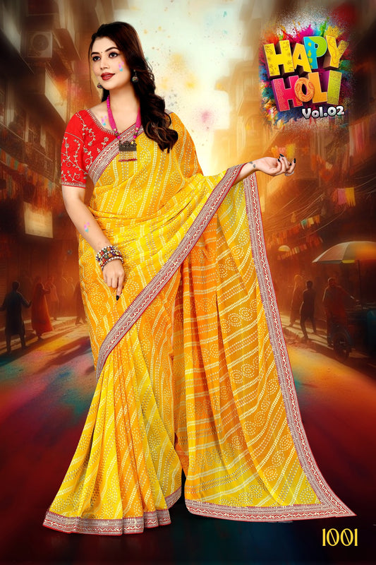 SKU ;RF 2300 RAJ FASHION PURE GEORGETTE JAIPURI BANDHANI SAREE PREMIUM SAREE