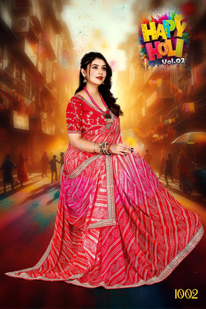 SKU ;RF 2300 RAJ FASHION PURE GEORGETTE JAIPURI BANDHANI SAREE PREMIUM SAREE