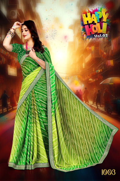 SKU ;RF 2300 RAJ FASHION PURE GEORGETTE JAIPURI BANDHANI SAREE PREMIUM SAREE