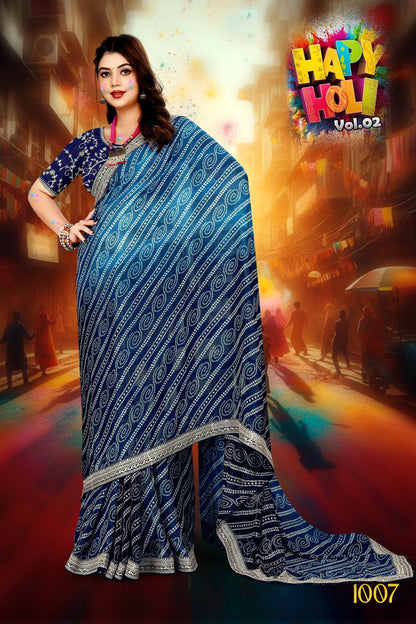 SKU ;RF 2300 RAJ FASHION PURE GEORGETTE JAIPURI BANDHANI SAREE PREMIUM SAREE
