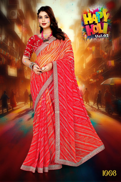 SKU ;RF 2300 RAJ FASHION PURE GEORGETTE JAIPURI BANDHANI SAREE PREMIUM SAREE