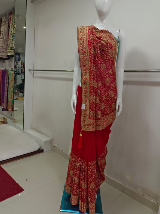 SKU RF 2871 RAJ FASHION  NEW HAND MADE WORK DULHAN SAREE TRADITIONAL