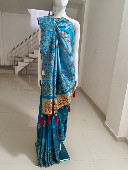 SKU;RF25 RAJ FASHION PASMINA PATTOLA HANDWORK PALLU SILK SAREE