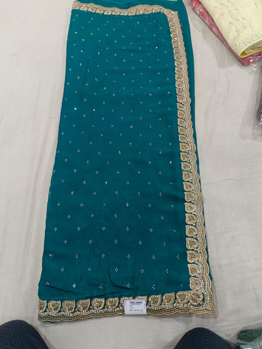 SKU; RF29 RAJ FASHION  GEORGETTE DAIMOND BORDER FANCY SAREE