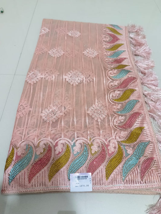 SKU ;RF44 RAJ FASHION ORGANZA EMBROIDERY WITH SIROSKI SAREE PREMIUM