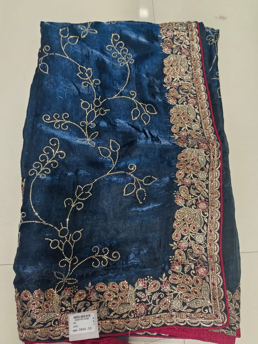 SKU ;RF56 RAJ FASHION ZARDOSI BORDER WITH SIROSKI  CHIFFON SAREE