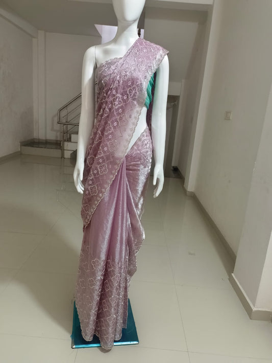 SKU;RF40 RAJ FASHION TISSUE EMBROIDERY WITH ZARKHAN DAIMOND SAREE