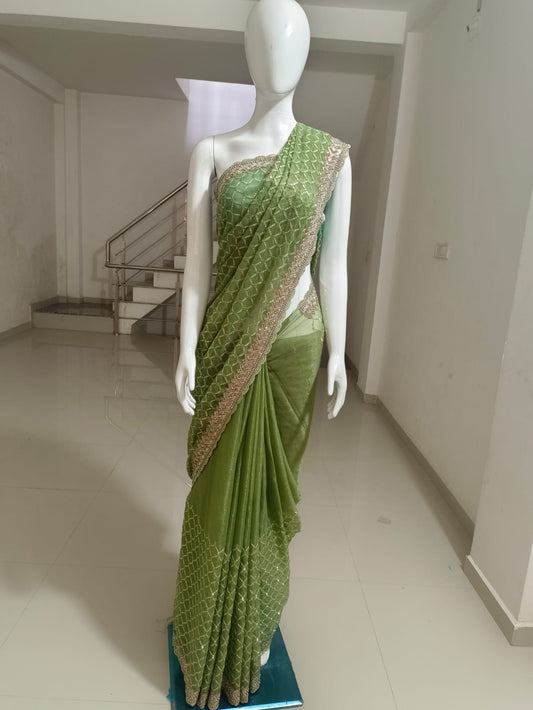 SKU ;RF59 RAJ FASHION HANDMADE BORDER TISSSE TREDDING SAREE