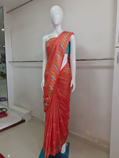SKU ;RF44 RAJ FASHION ORGANZA EMBROIDERY WITH SIROSKI SAREE PREMIUM