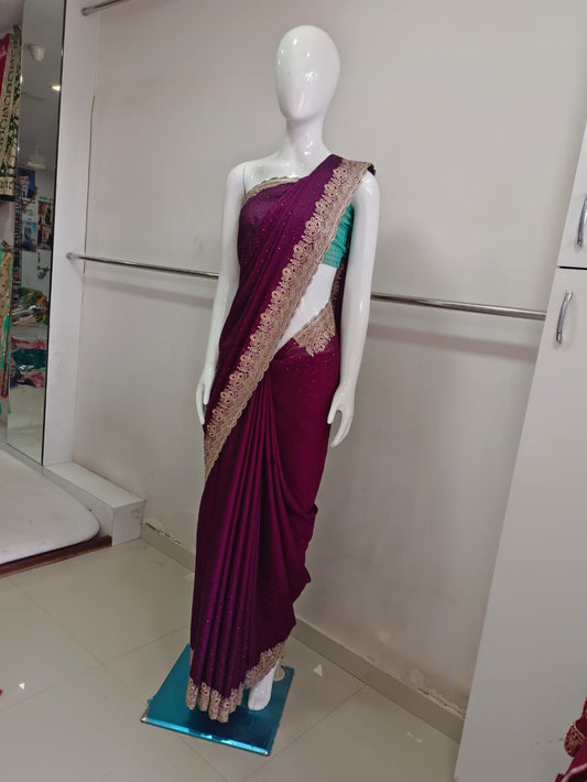 SKU;RF67 RAJ FASHION RESAM JARI WITH SIROSKI DAIMOND WORK CHIFFON SAREE