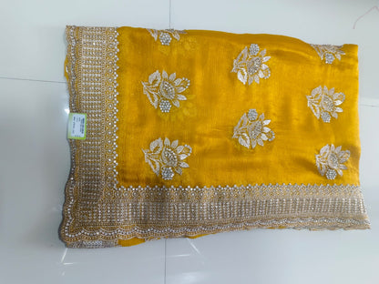 SKU ;RF73 RAJ FASHION JARI WITH EMBROIDERY CHIFFON SAREE PREMIUM