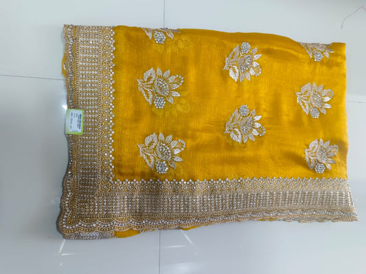 SKU ;RF73 RAJ FASHION JARI WITH EMBROIDERY CHIFFON SAREE PREMIUM