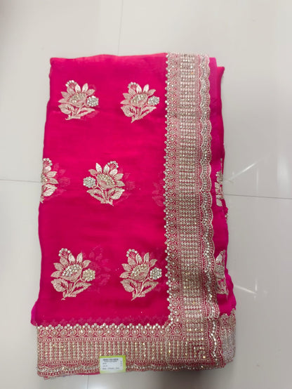 SKU ;RF73 RAJ FASHION JARI WITH EMBROIDERY CHIFFON SAREE PREMIUM