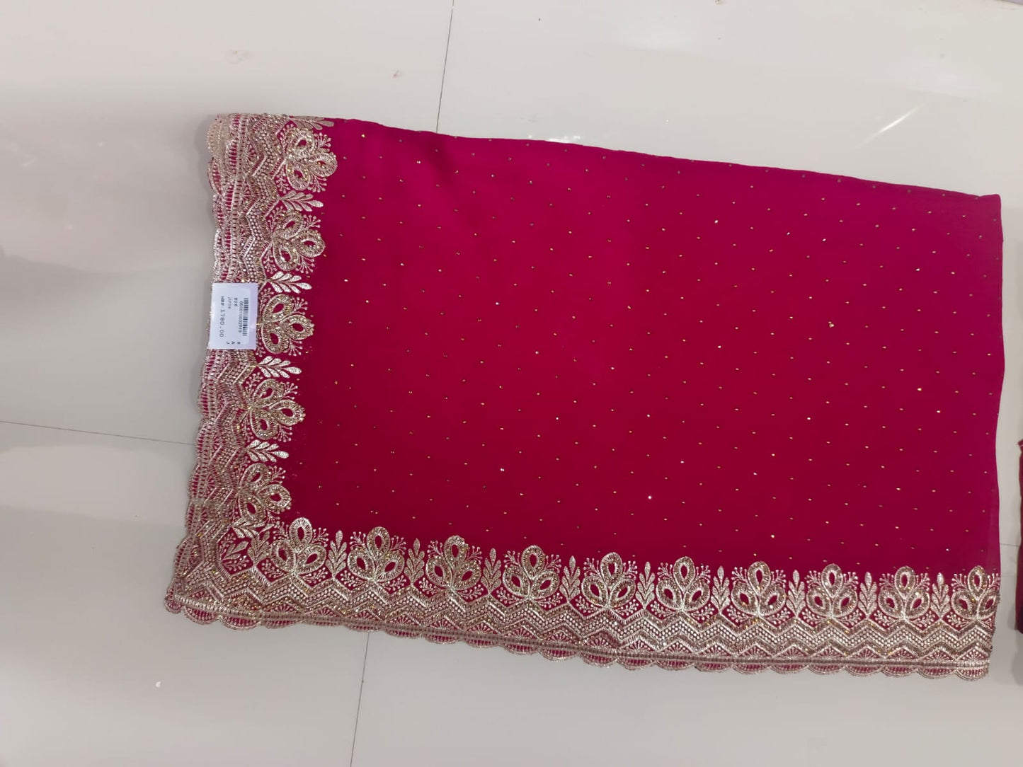 SKU;RF67 RAJ FASHION RESAM JARI WITH SIROSKI DAIMOND WORK CHIFFON SAREE
