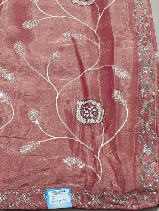 SKU ;RF86 RAJ FASHION STONE BORDER EMBROIDERY WORK JIMMY CHHO SAREE