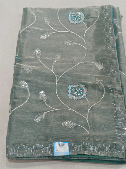 SKU ;RF86 RAJ FASHION STONE BORDER EMBROIDERY WORK JIMMY CHHO SAREE