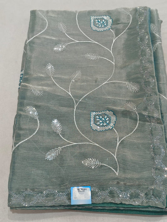 SKU ;RF86 RAJ FASHION STONE BORDER EMBROIDERY WORK JIMMY CHHO SAREE