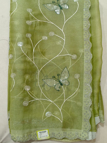 SKU ;RF 116 RAJ FASHION  CHIKANKARI WITH SEQUENCE JIMMY CHO SAREE