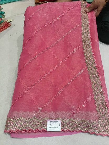 SKU ; RF 131 RAJ FASHION  CHIFFON CHAIN FABRIC HANDWORK BORDER PREMIUM SAREE