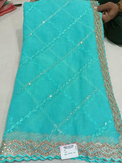 SKU ; RF 131 RAJ FASHION  CHIFFON CHAIN FABRIC HANDWORK BORDER PREMIUM SAREE