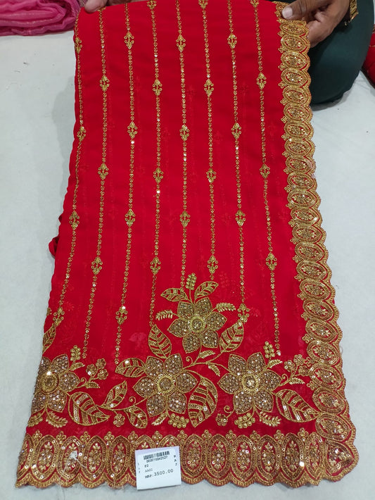 SKU RF 133 RAJ FASHION DULHAN SAREE RED COLOURE CODDING WORK