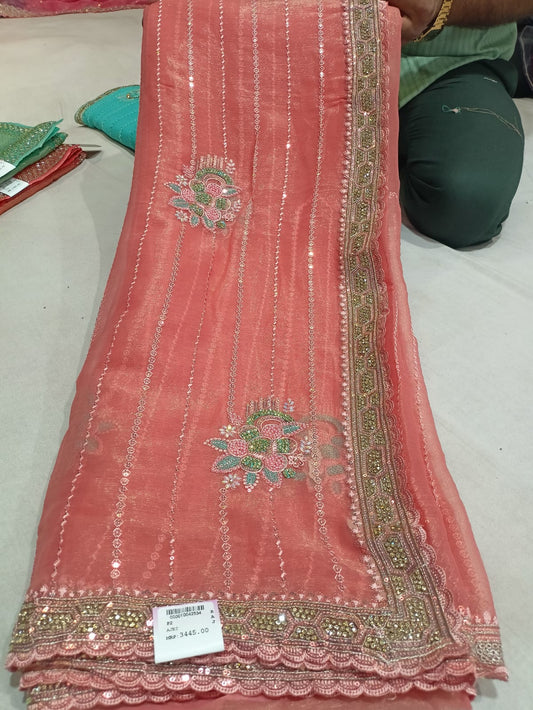 SKU ;RF 142 RAJ FASHION ORGENZA  PURE TISSUE  HANDMADE JAIPURI WORK