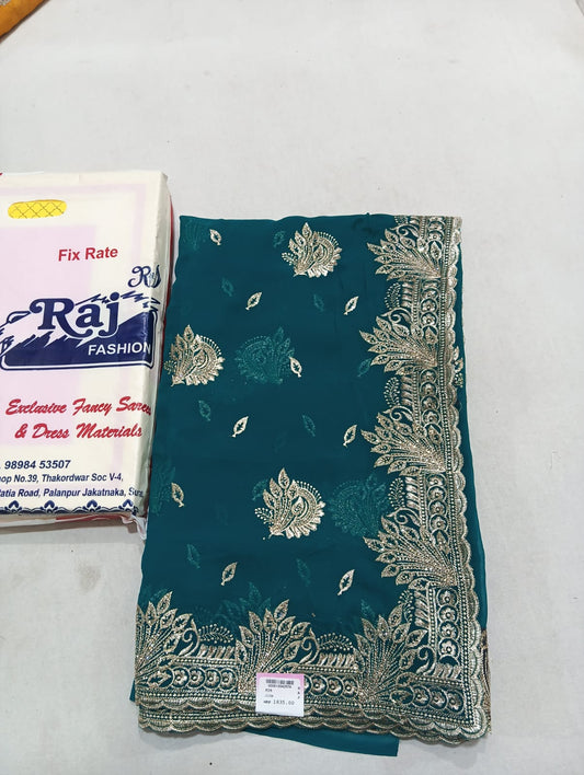 SKU ;RF 190 RAJ FASHION CHIFFONSAREE CODING WORK TREDDING SAREE