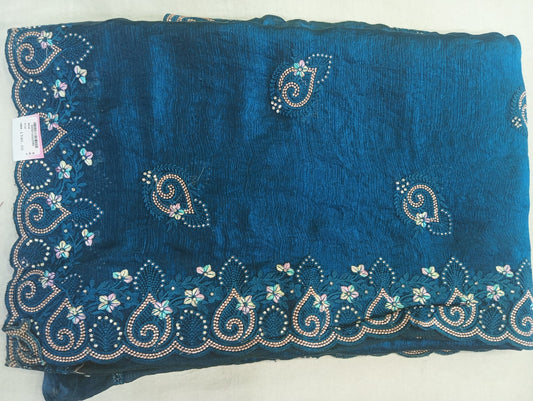 SKU ;RF222 RAJ FASHION FANDY CHIFFON NEW TREDDING SAREE PETROL BLUE
