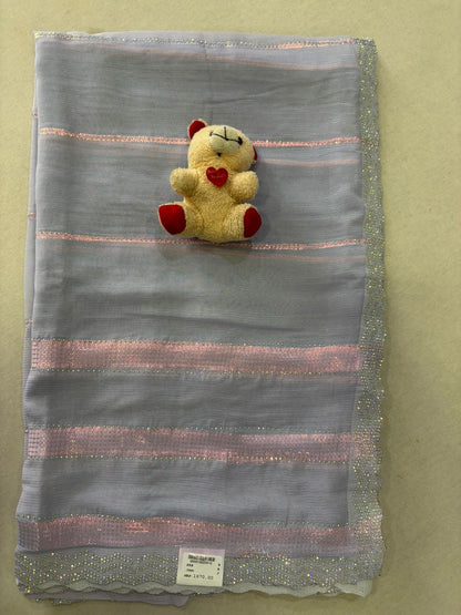 SKU; RF256 RAJ FASHION GEORGETTE TISSU FABRIC WHITH DAIMOND WORK