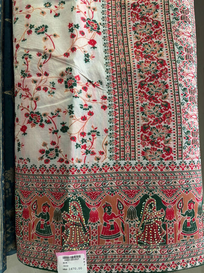 SKU;RF278 RAJ FASHION PASMINA WHITE SPECIAL MALTI PRINT PREMIUM SAREE