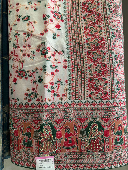 SKU;RF278 RAJ FASHION PASMINA WHITE SPECIAL MALTI PRINT PREMIUM SAREE