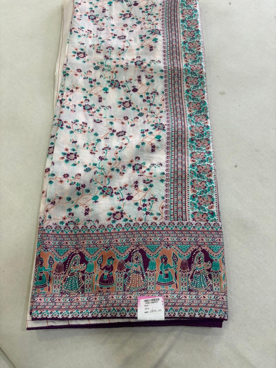 SKU;RF278 RAJ FASHION PASMINA WHITE SPECIAL MALTI PRINT PREMIUM SAREE