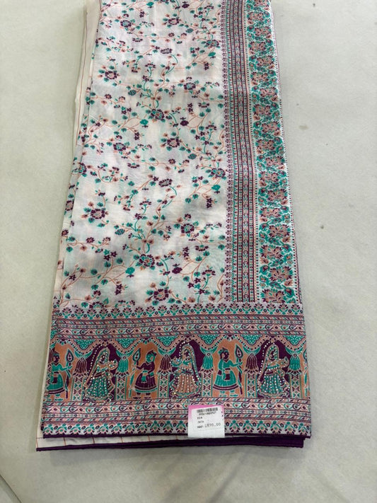 SKU;RF278 RAJ FASHION PASMINA WHITE SPECIAL MALTI PRINT PREMIUM SAREE