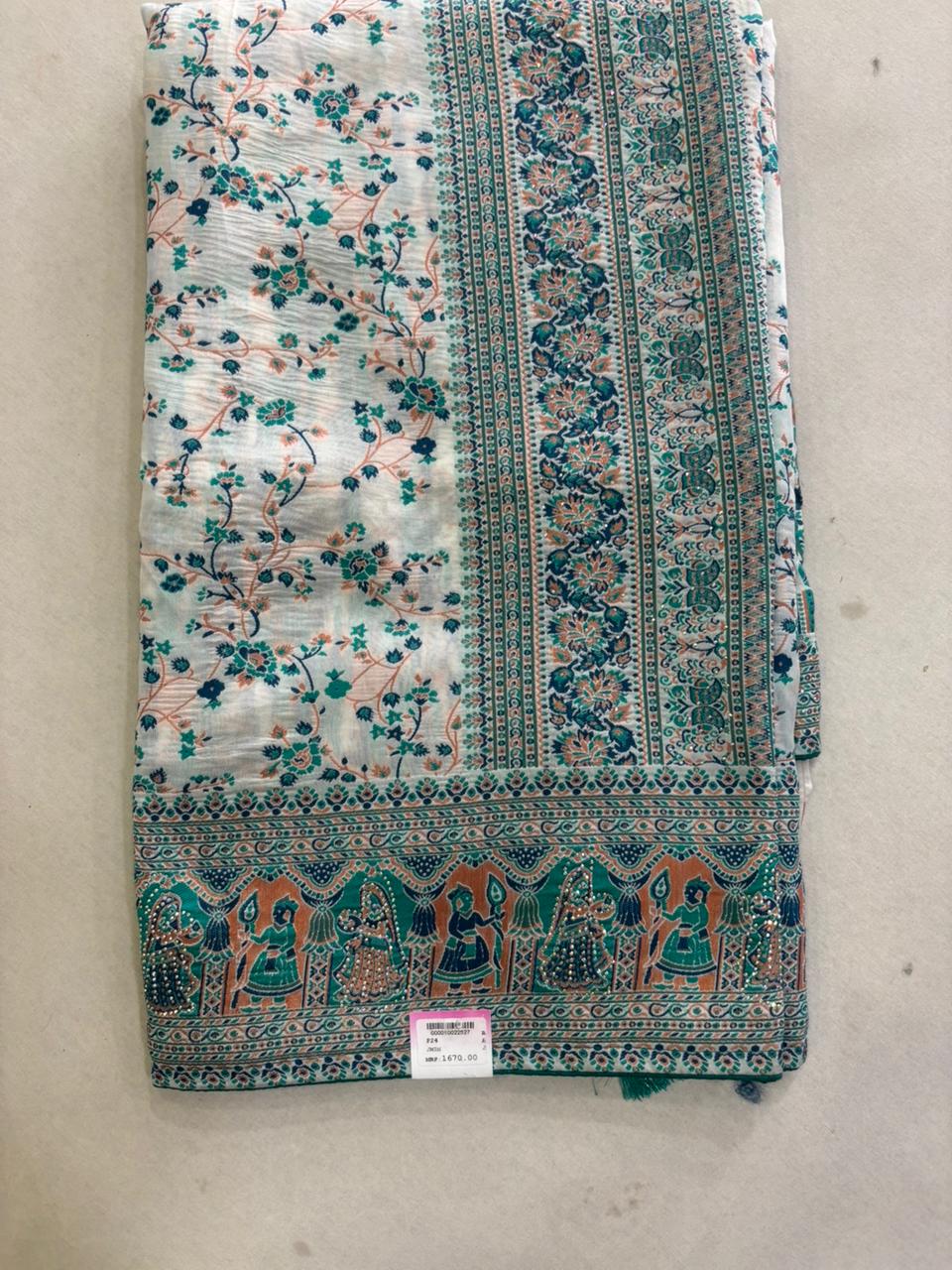 SKU;RF278 RAJ FASHION PASMINA WHITE SPECIAL MALTI PRINT PREMIUM SAREE