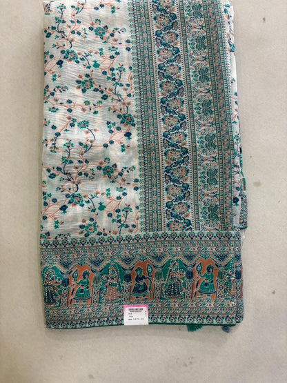 SKU;RF278 RAJ FASHION PASMINA WHITE SPECIAL MALTI PRINT PREMIUM SAREE